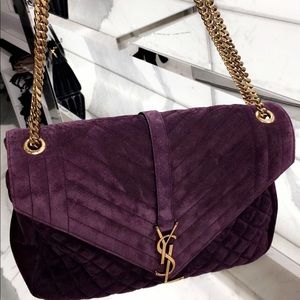 Ysl monogram college quilted purple suede